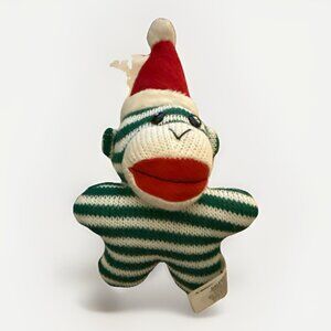 Galerie 12" Christmas Green White Sock Monkey W/ Santa Hat Plush Stuffed Animal